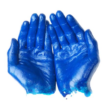 Two hands with palms up, isolated on white backgroundの写真素材