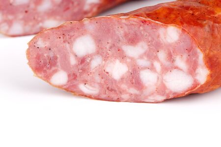 Sausage on a white backgroundの写真素材