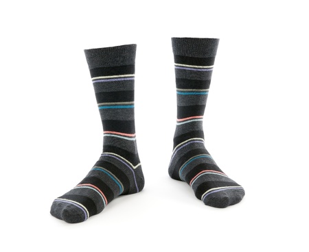 striped socks isolated on whiteの写真素材