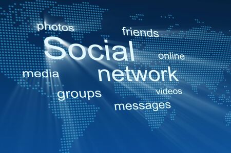 Social network. Technology blue backgroundの写真素材