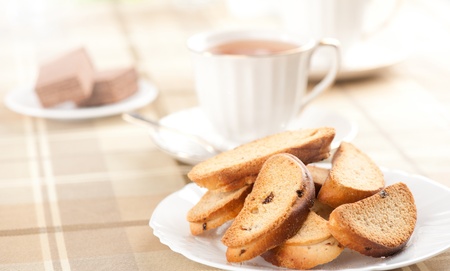 tasty rusks on a plateの写真素材