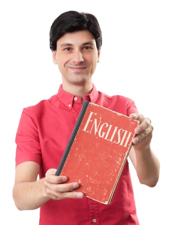 Man with book. learning English conceptの写真素材