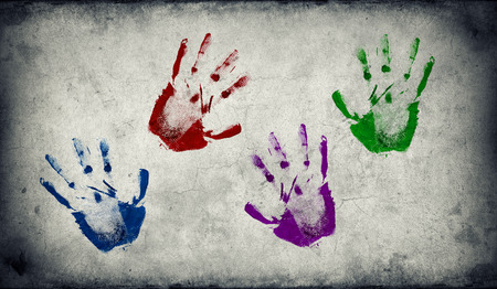 Handprints in different colorsの写真素材