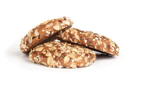 fresh grain cookies isolated on a white backgroundの写真素材