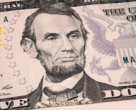 close up of Lincoln portrait on dollarの写真素材