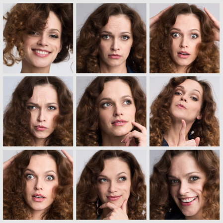 Collage of a young woman different emotionsの写真素材