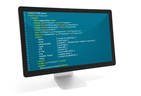 Program code on a monitor isolated over white