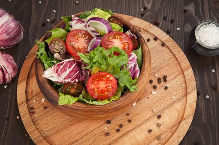 close up of fresh vegetable salad in bowlの写真素材