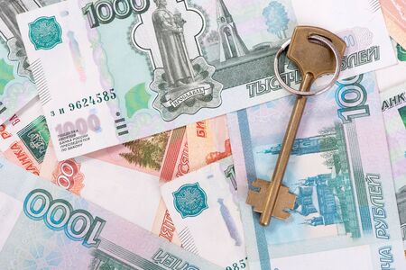 House keys and Russian banknotes close upの写真素材