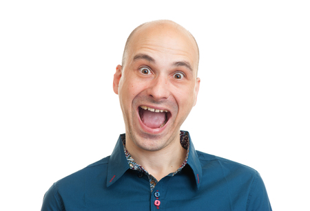 handsome bald man isolated on white backgroundの写真素材