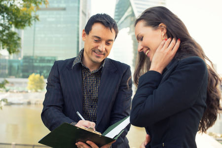 the signing of a real estate agency contractの写真素材