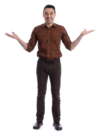 full length portrait of handsome young man. Isolated on white backgroundの写真素材