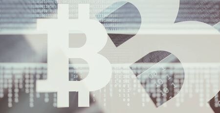 Electronic money concept. Cryptocurrency. Bitcoin symbol backgroundの写真素材