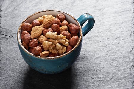 mix of nuts. hazelnuts, walnuts and almonds