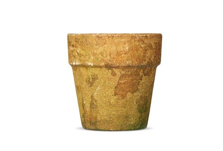 Old clay pot isolated on white background with clipping pathの写真素材