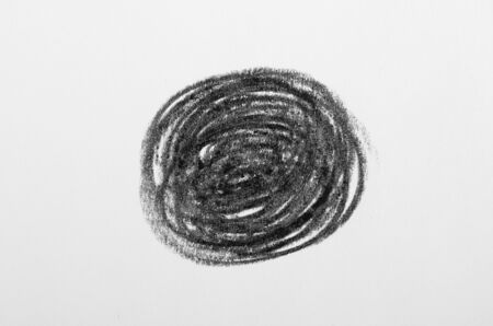 Round black paint or ink dirty brush strokes. Pencil drawing.の写真素材