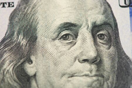 Franklin portrait. One hundred american dollars. US paper currency.