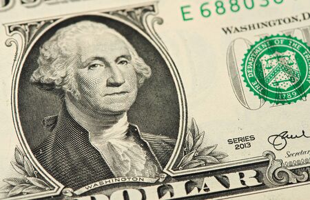 Washington portrait on a dollar bill. Close up