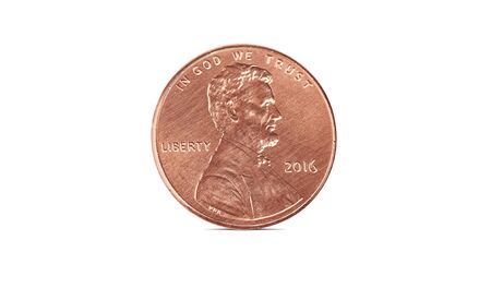 american cent coin isolated on white background with clipping path