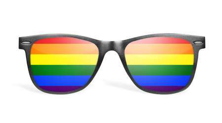 Rainbow reflection in aviator sunglasses isolated on white background. With clipping path. Symbol of...