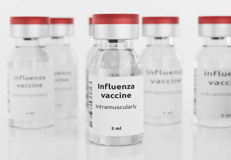 flu vaccine in vial on white background. 3d illustrationの写真素材