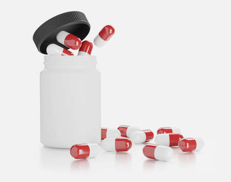 bottle with pills. Isolated on white background. 3d illustration