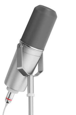 professional studio microphone for recording podcasts isolated on white background. 3d illustrationの写真素材