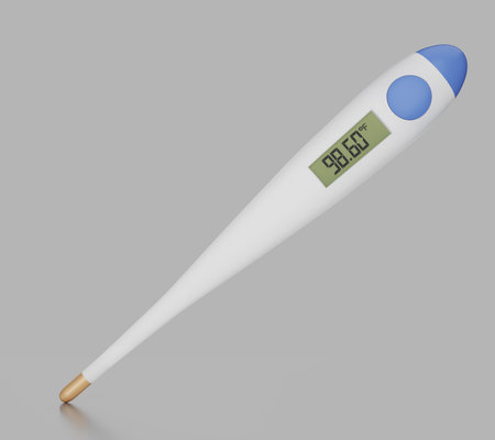 electronic medical thermometer for measuring human body themperature. Fever normal 36.6 celsius or...