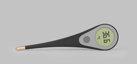 electronic medical thermometer for measuring human body themperature. Fever normal 36.6 celsius or...