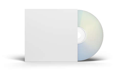 compact disc with paper CD cover mockup isolated on white background. 3d illustrationの写真素材