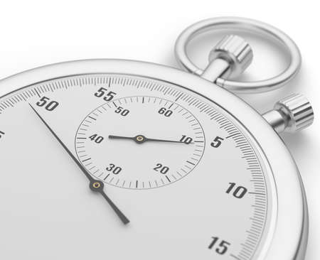 retro mechanical stopwatch on white background close up. 3d illustration