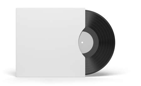 lp vinyl record with paper cover mockup isolated on white background. 3d illustrationの写真素材