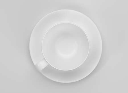 coffee or tea cup with saucer top view on a white background. 3d illustration
