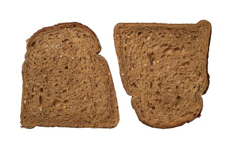 Two pieces of black bread. Isolated objects on a white background.の写真素材