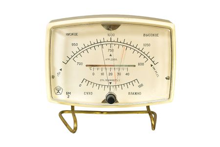 Household aneroid barometer hygrometer thermometer. Isolate image on white background.の写真素材