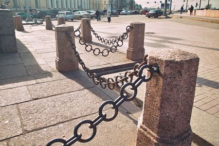 Cast iron chains on Vasily Island Point, Saint Petersburgの写真素材
