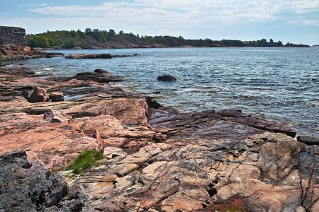Baltic sea and rocky shore near Helsinki, Finlandの写真素材