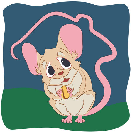 Color illustration of cartoon hiding mouse with background.
Vector illustration of little mouse hiding in house in cartoon style. Mouse with grain in its paws hides under its tailのイラスト素材