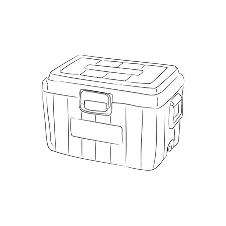 Line art illustration of portable refrigerator for drinks. Vector illustration of portable beer cooler. Travel mini fridge for drinks in vector.のイラスト素材