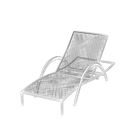 Line art illustration of beach sun lounger. Vector illustration of chaise longue wave for relaxing on the beach, in the garden, in the patio. Summer adjustable deck chairのイラスト素材