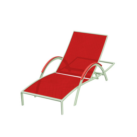 Color illustration of beach sun lounger. Vector illustration of chaise longue wave for relaxing on the beach, in the garden, in the patio. Summer adjustable deck chair with armrestのイラスト素材