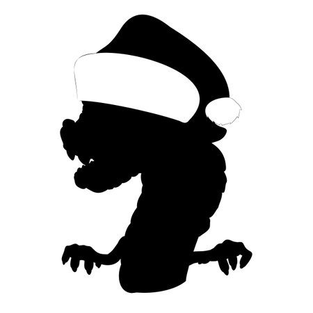Shape of wooden dragon baby with paws wearing Santa Claus hat. Vector illustration of a wooden little dragon head with a neck and paws in Christmas hat. Baby dragon head in Santaのイラスト素材
