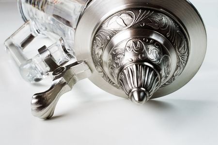 glass beer mug with tin coverの写真素材