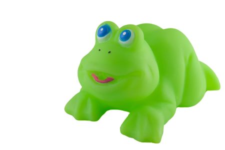 bath toy, bright green rubber frogの写真素材