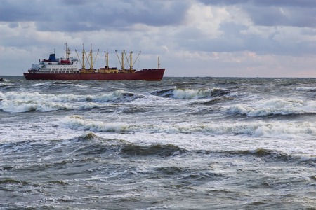 general purpose cerrier vessel in the stormy seaの写真素材