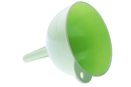 green plastic funnel isolated on whiteの写真素材