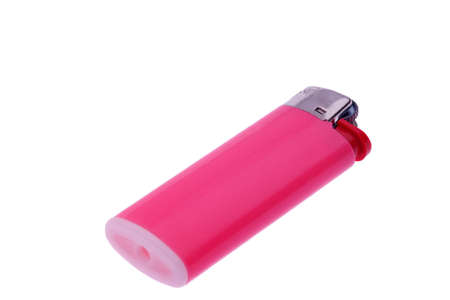 pink disposable gas lighter isolated on whiteの写真素材