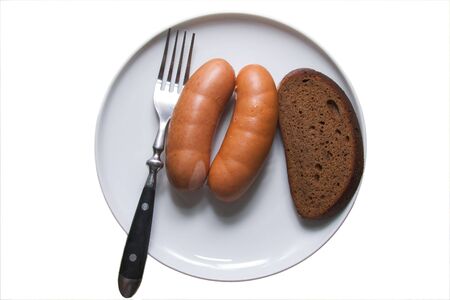 simple food - sausages with rye breadの写真素材