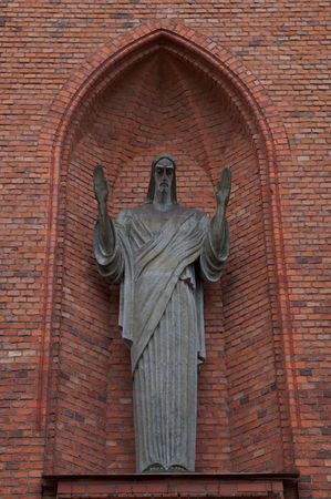 statue of a blessing Christ at the Catholic churchの写真素材