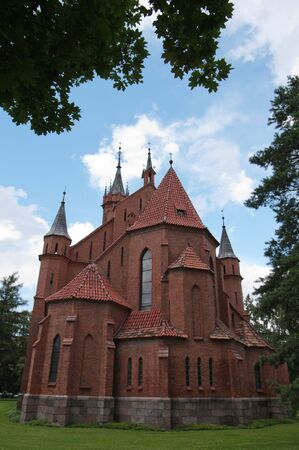 Druskininkai red brick catholic church buildingの写真素材